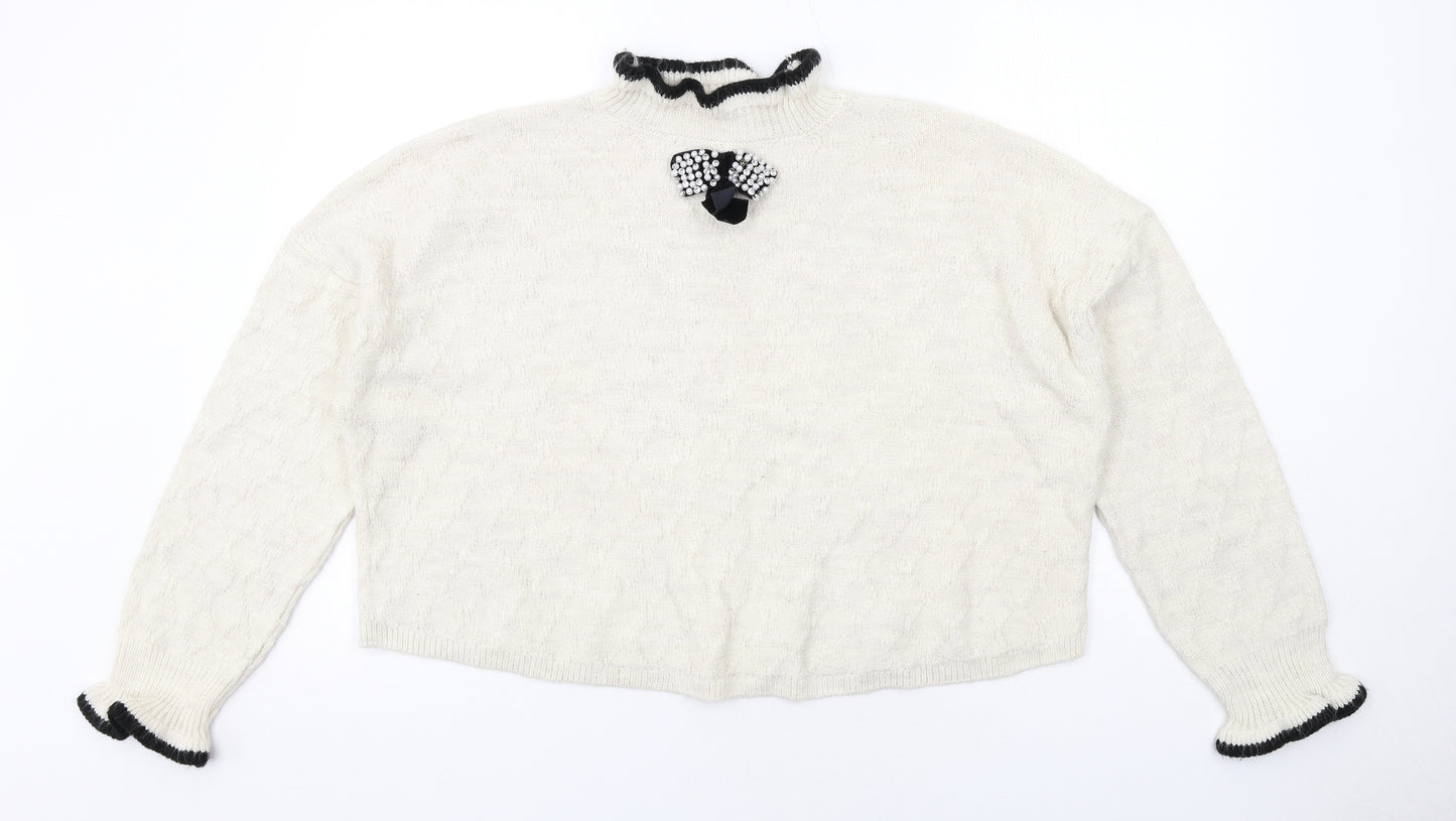 River Island Womens Ivory High Neck Acrylic Pullover Jumper Size L