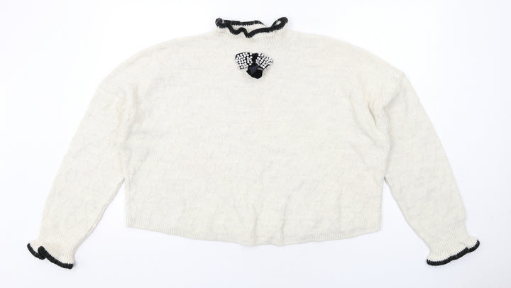 River Island Womens Ivory High Neck Acrylic Pullover Jumper Size L