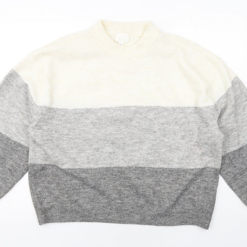 H&M Womens Grey High Neck Striped Polyester Pullover Jumper Size M