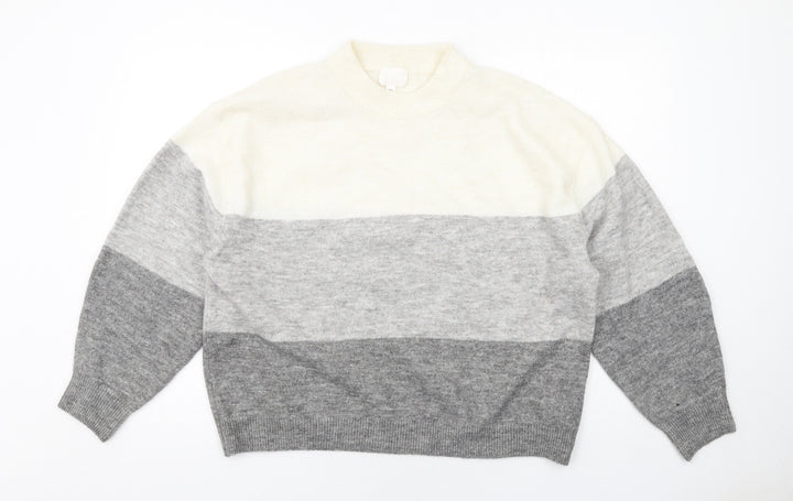 H&M Womens Grey High Neck Striped Polyester Pullover Jumper Size M