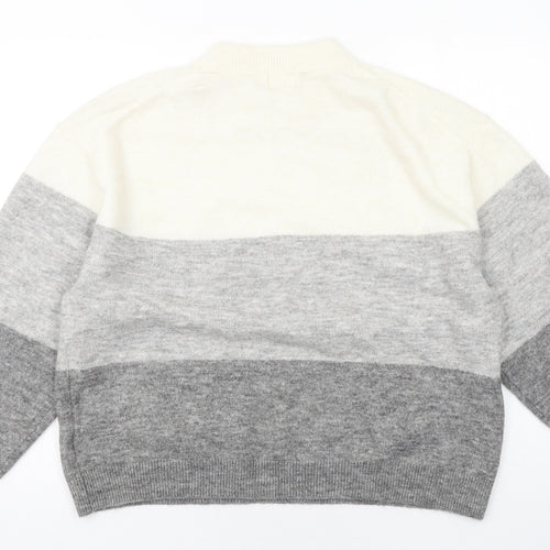 H&M Womens Grey High Neck Striped Polyester Pullover Jumper Size M