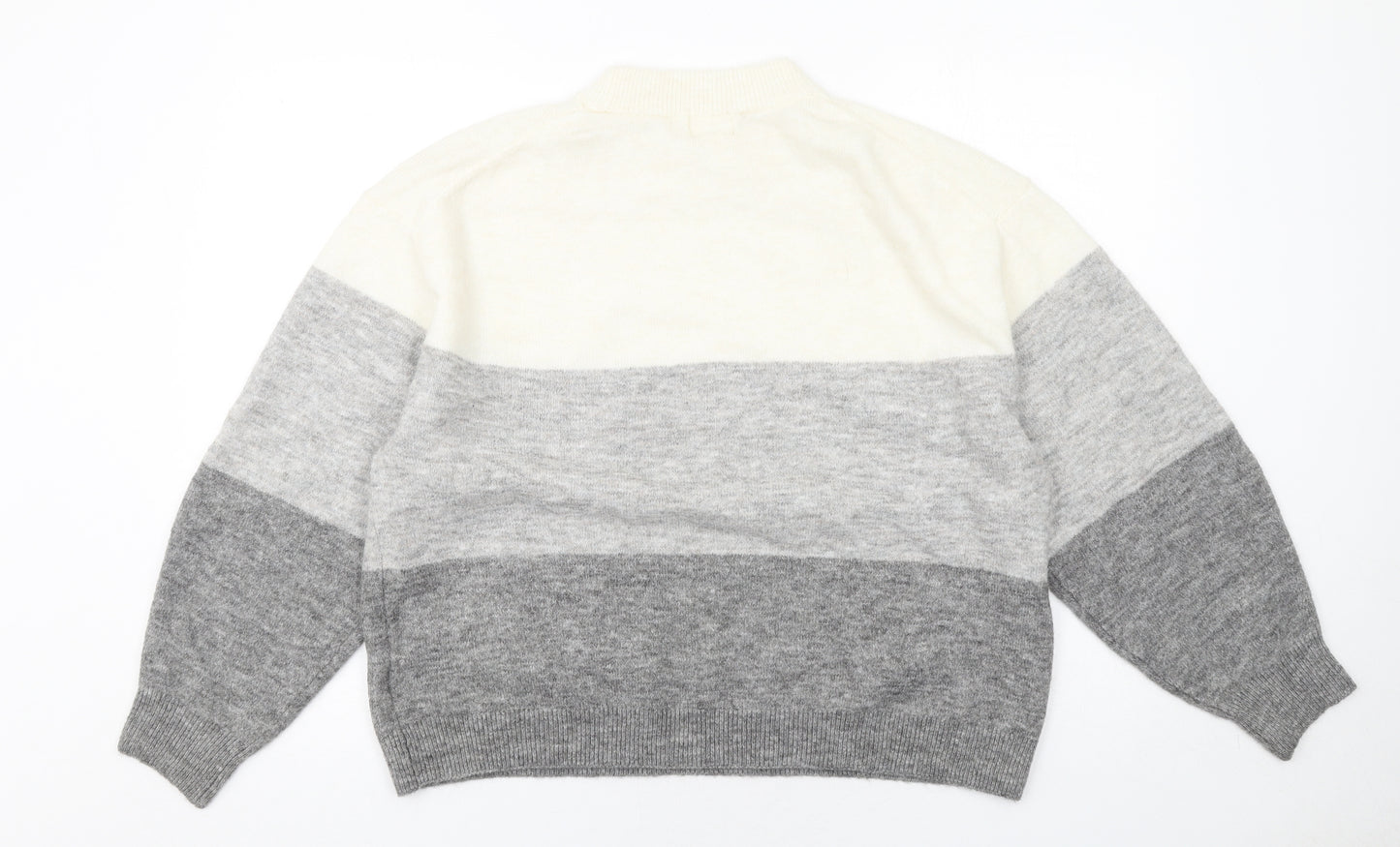 H&M Womens Grey High Neck Striped Polyester Pullover Jumper Size M