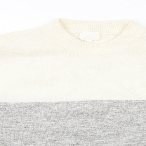 H&M Womens Grey High Neck Striped Polyester Pullover Jumper Size M