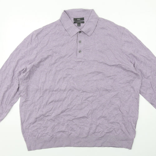 Marks and Spencer Mens Purple Cotton Polo Size 3XL Collared Button