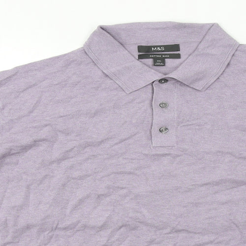 Marks and Spencer Mens Purple Cotton Polo Size 3XL Collared Button