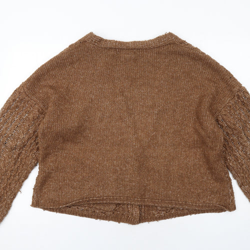 Stradivarius Womens Brown V-Neck Acrylic Cardigan Jumper Size M