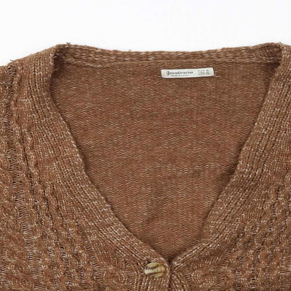 Stradivarius Womens Brown V-Neck Acrylic Cardigan Jumper Size M