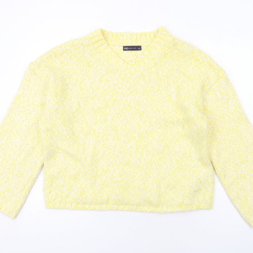 Marks and Spencer Womens Yellow V-Neck Polyester Pullover Jumper Size L