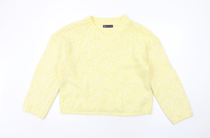 Marks and Spencer Womens Yellow V-Neck Polyester Pullover Jumper Size L