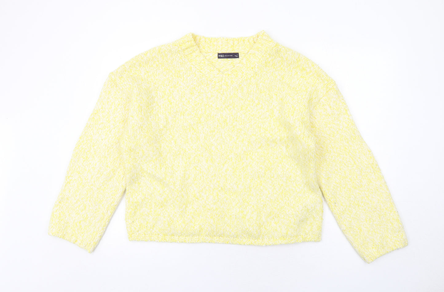 Marks and Spencer Womens Yellow V-Neck Polyester Pullover Jumper Size L