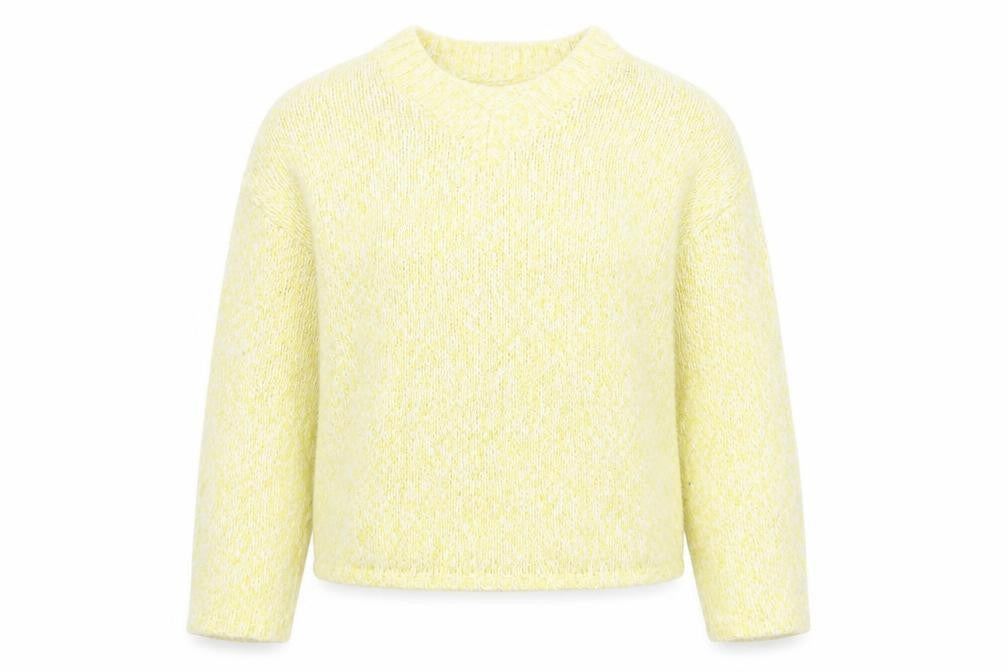 Front view of Marks & Spencer women’s yellow v-neck polyester jumper, size L