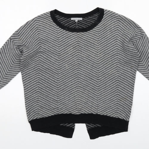 Oliver Bonas Womens Grey Round Neck Herringbone Cotton Pullover Jumper Size 10
