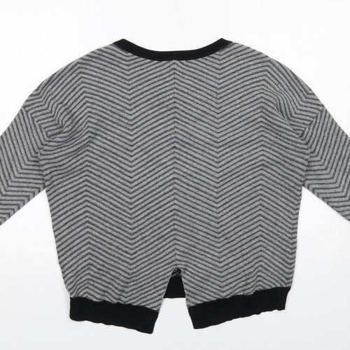 Oliver Bonas Womens Grey Round Neck Herringbone Cotton Pullover Jumper Size 10