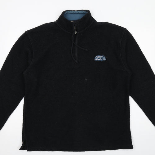 Weird Fish Mens Black Cotton Henley Sweatshirt Size L - 1/4 Zip, Logo