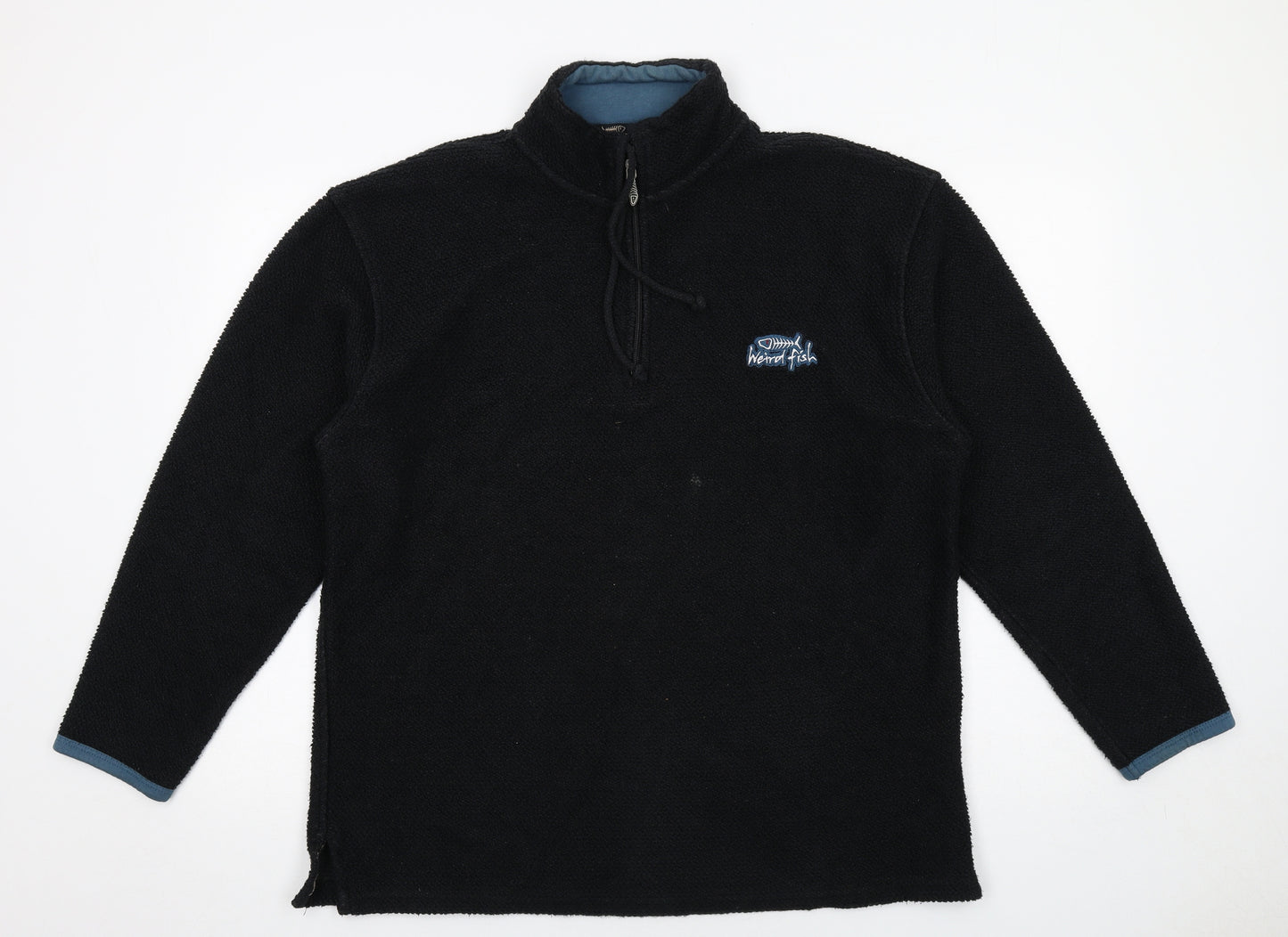 Weird Fish Mens Black Cotton Henley Sweatshirt Size L - 1/4 Zip, Logo