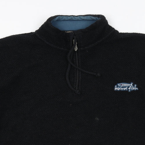 Weird Fish Mens Black Cotton Henley Sweatshirt Size L - 1/4 Zip, Logo