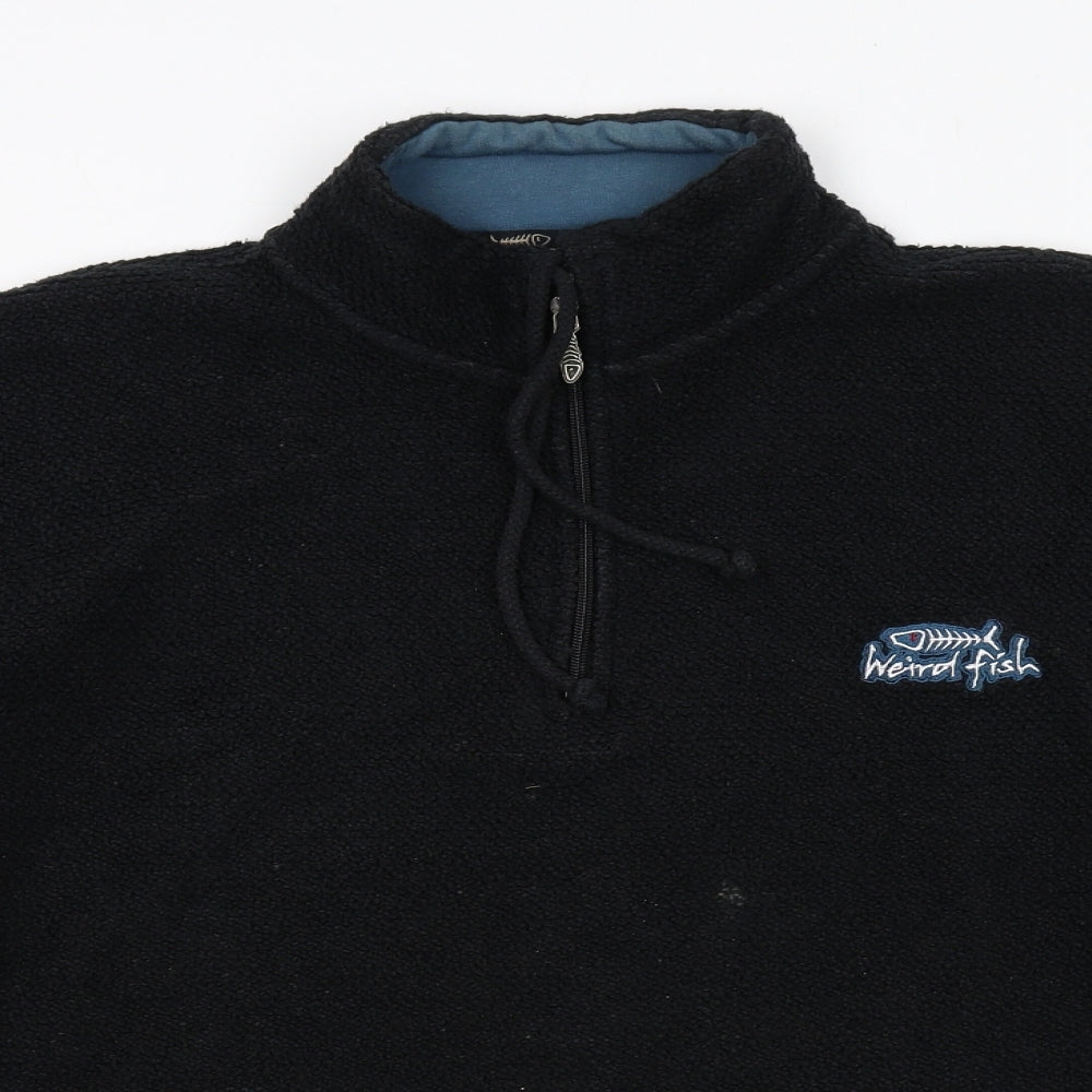 Weird Fish Mens Black Cotton Henley Sweatshirt Size L - 1/4 Zip, Logo