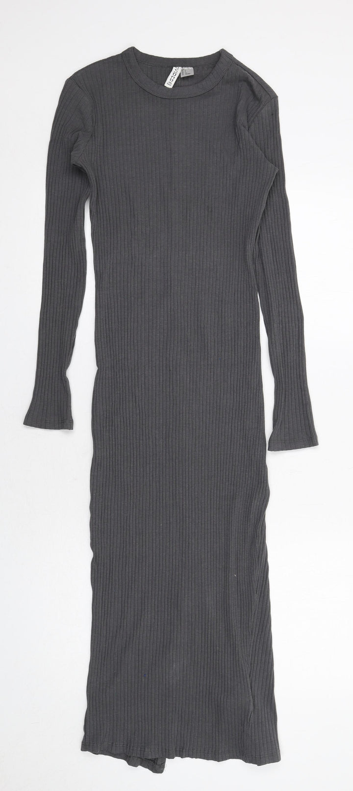 H&M Womens Grey Cotton Jumper Dress Size S Round Neck Pullover