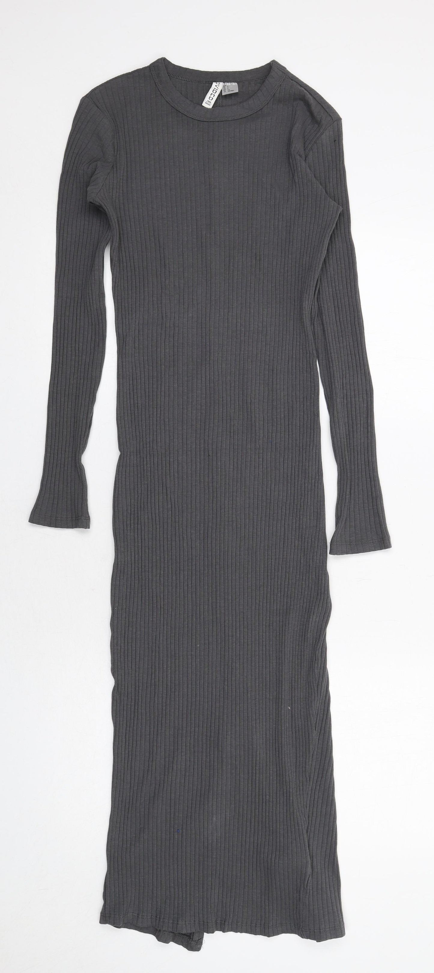 H&M Womens Grey Cotton Jumper Dress Size S Round Neck Pullover