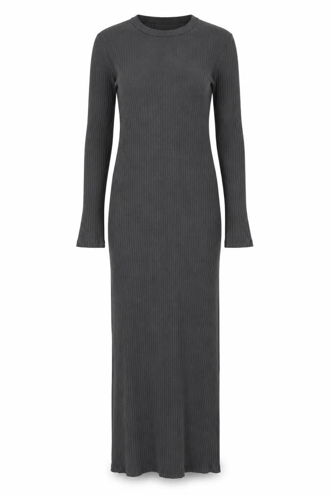 Front view of H&M women’s grey cotton jumper dress, size S, round neck pullover