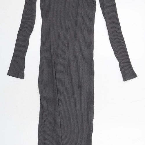 H&M Womens Grey Cotton Jumper Dress Size S Round Neck Pullover