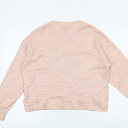 New Look Womens Pink Round Neck Acrylic Pullover Jumper Size M - Koala Christmas
