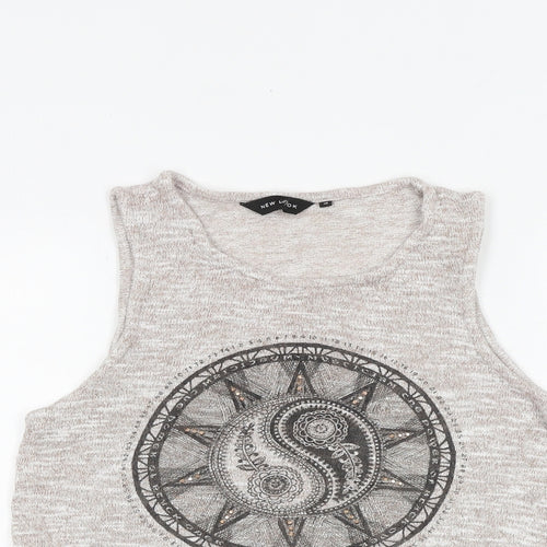 New Look Womens Grey Viscose Basic Tank Size M Boat Neck - Ying Yang Embellished