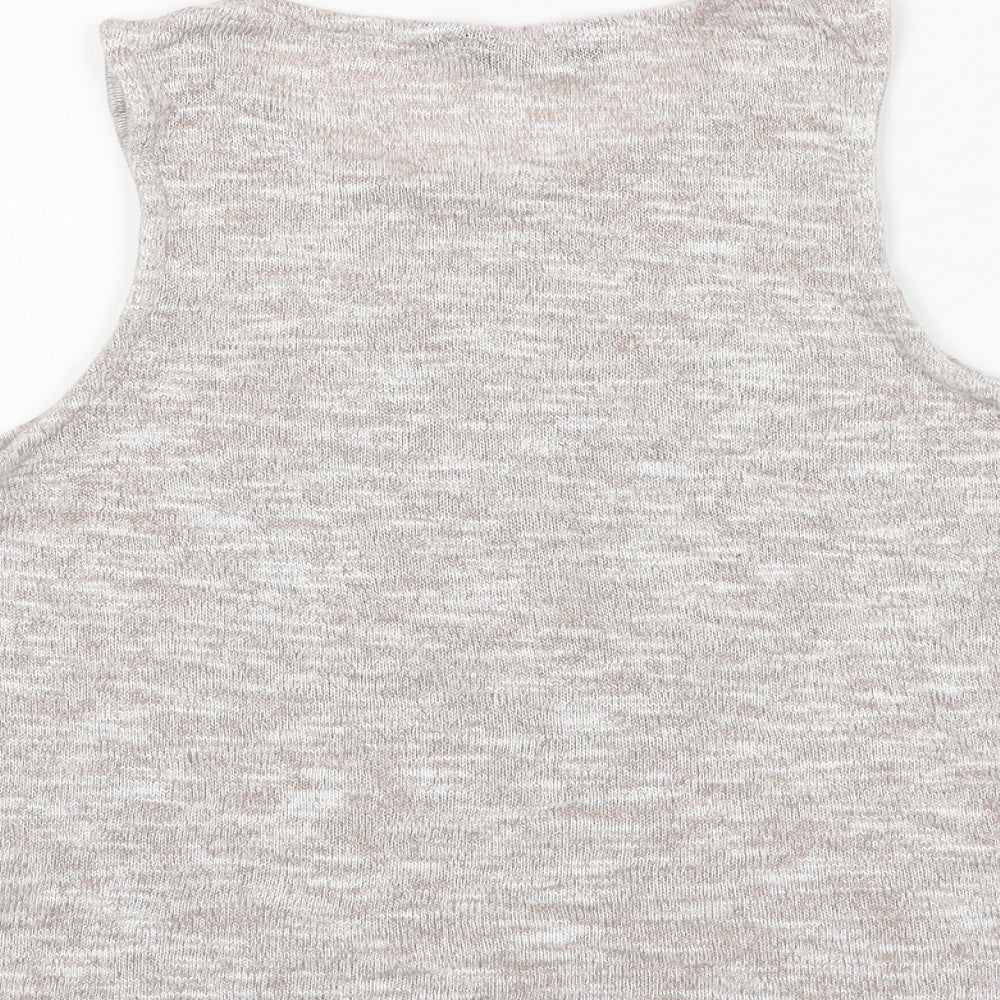 New Look Womens Grey Viscose Basic Tank Size M Boat Neck - Ying Yang Embellished