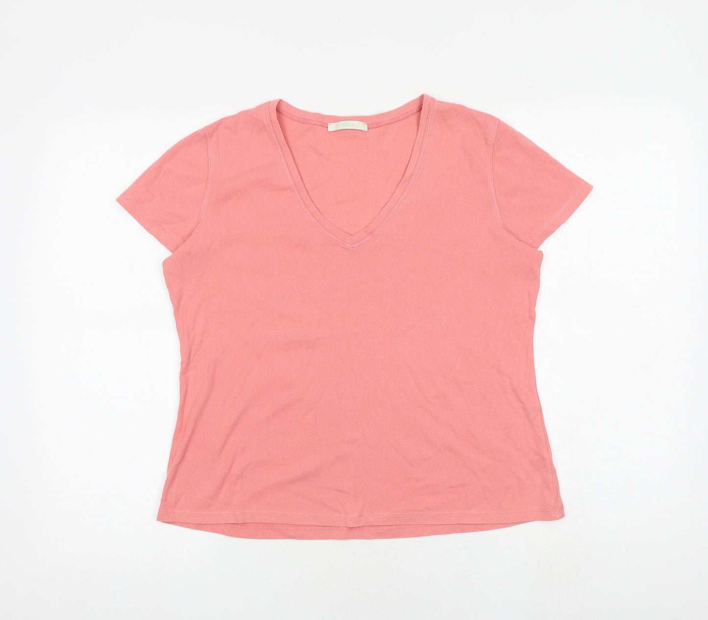 Marks and Spencer Womens Pink 100% Cotton Basic T-Shirt Size 16 V-Neck