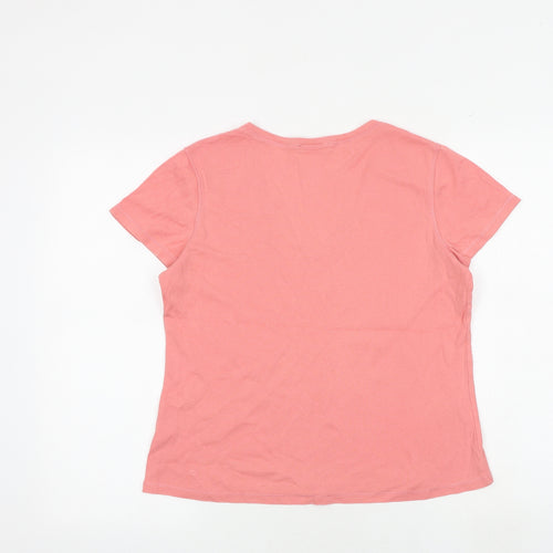Marks and Spencer Womens Pink 100% Cotton Basic T-Shirt Size 16 V-Neck