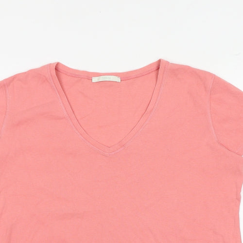 Marks and Spencer Womens Pink 100% Cotton Basic T-Shirt Size 16 V-Neck