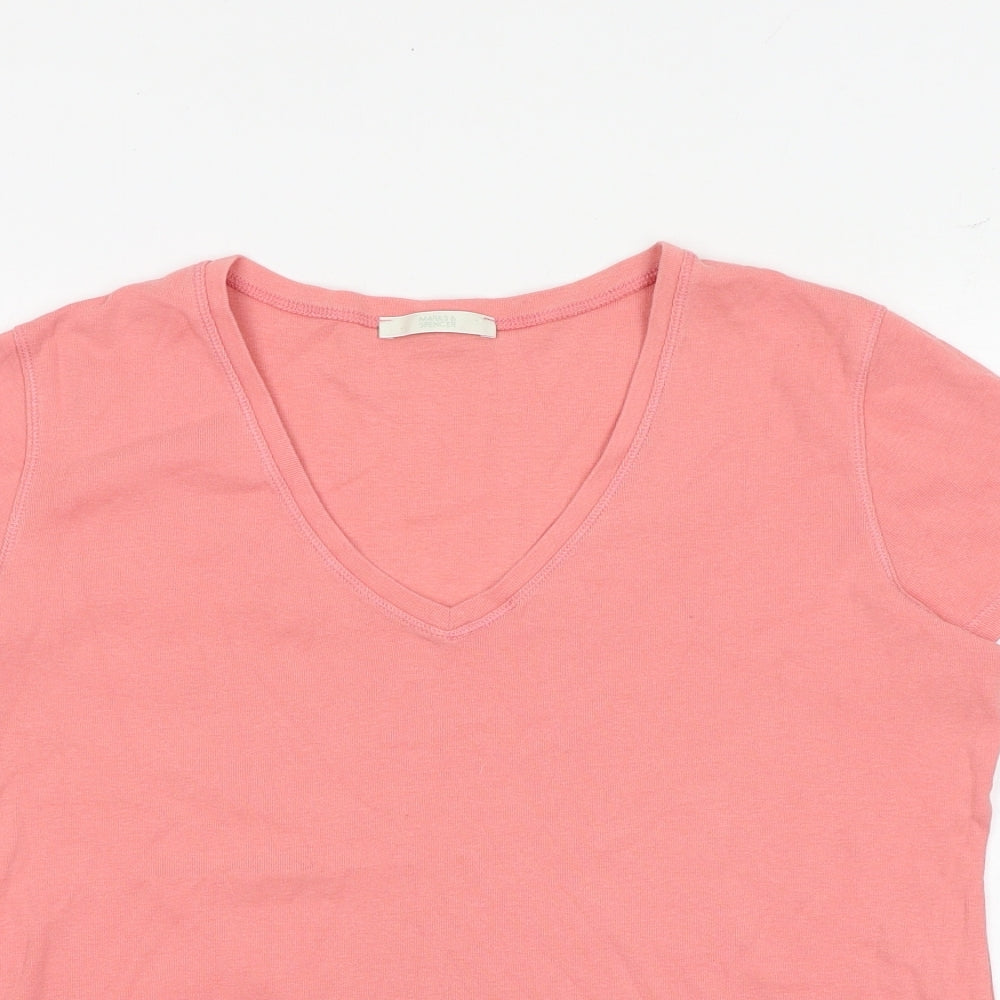 Marks and Spencer Womens Pink 100% Cotton Basic T-Shirt Size 16 V-Neck