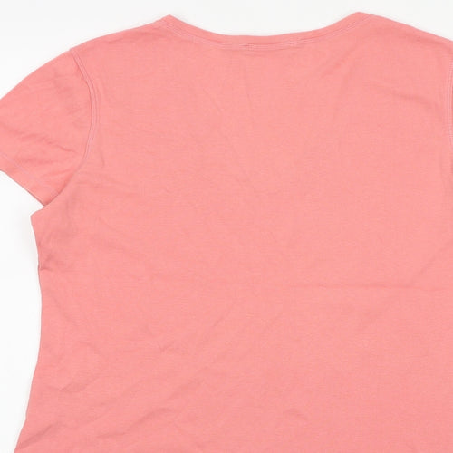 Marks and Spencer Womens Pink 100% Cotton Basic T-Shirt Size 16 V-Neck