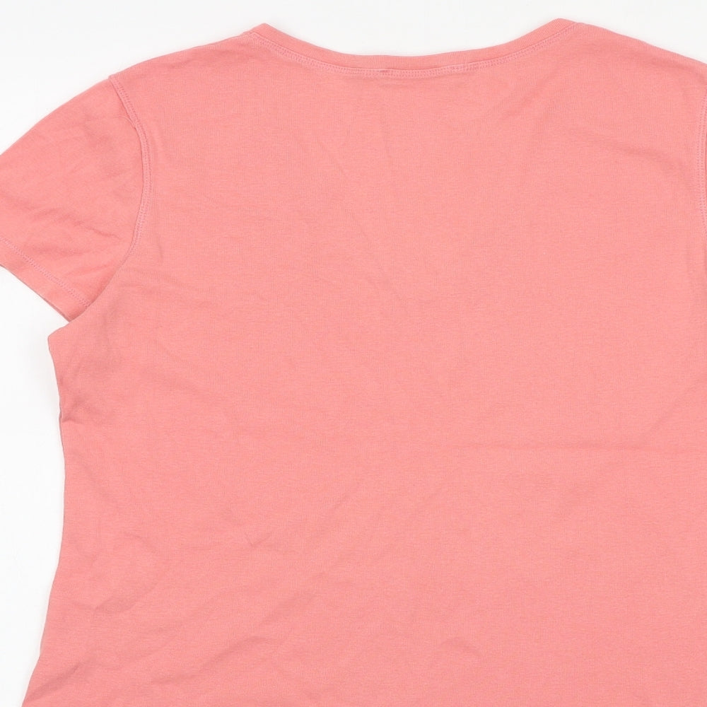 Marks and Spencer Womens Pink 100% Cotton Basic T-Shirt Size 16 V-Neck