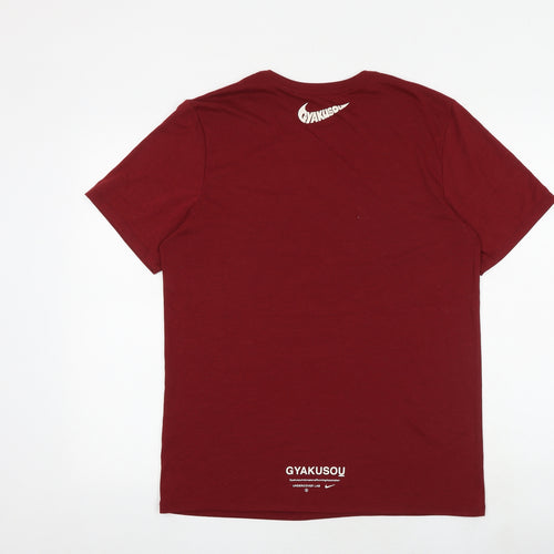 Nike Mens Red Polyester T-Shirt Size M Round Neck