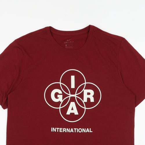 Nike Mens Red Polyester T-Shirt Size M Round Neck