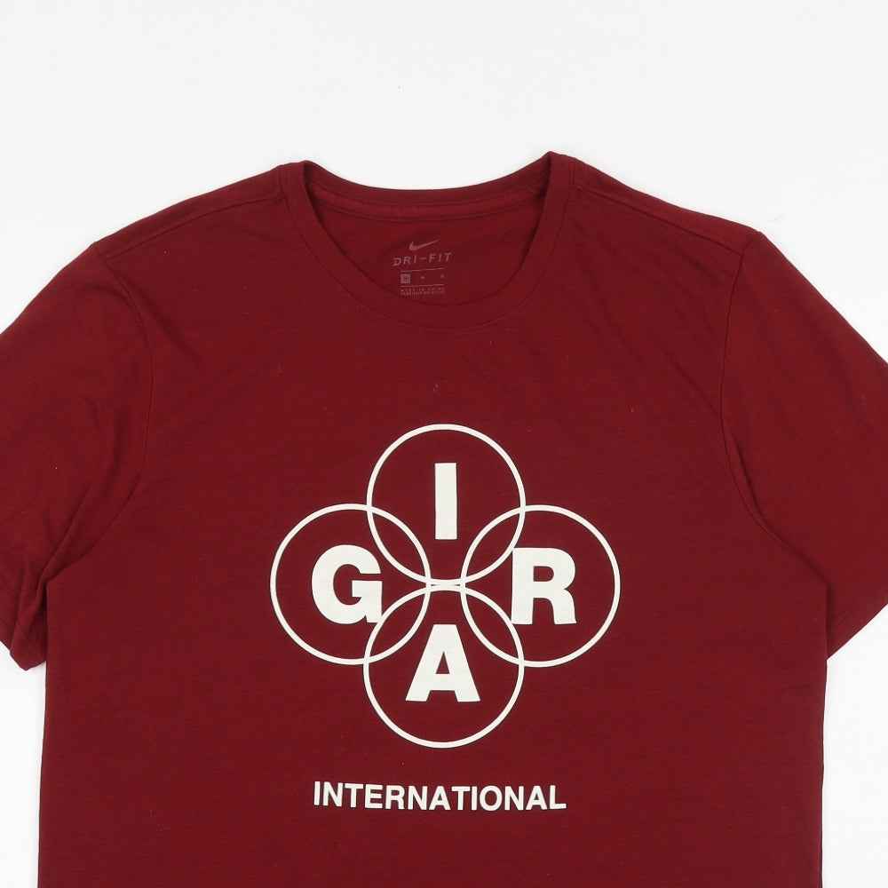 Nike Mens Red Polyester T-Shirt Size M Round Neck