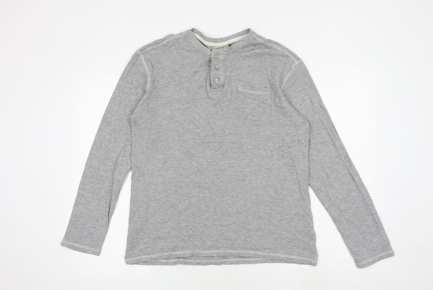 Howarth Mens Grey Cotton Button-Up Size L Roll Neck Button