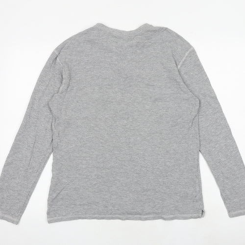Howarth Mens Grey Cotton Button-Up Size L Roll Neck Button