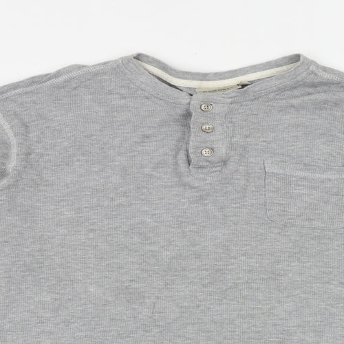 Howarth Mens Grey Cotton Button-Up Size L Roll Neck Button