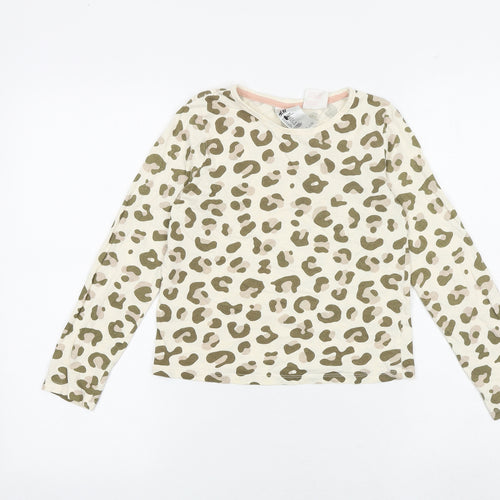 H&M Girls Multicoloured Animal Print 100% Cotton Basic T-Shirt Size 9-10 Years Round Neck Pullover - Leopard Print