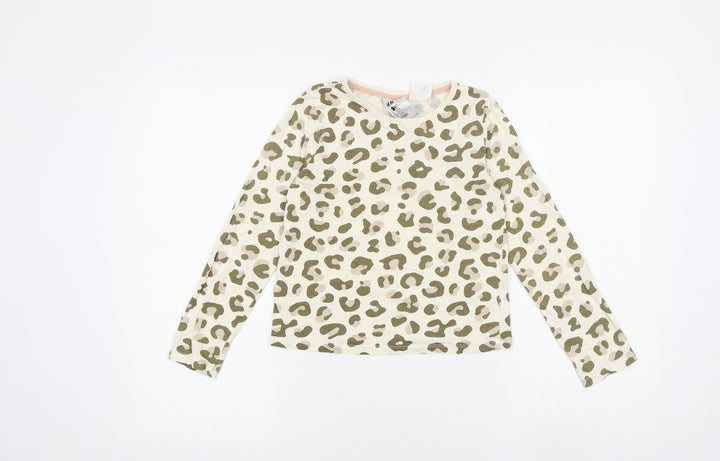 H&M Girls Multicoloured Animal Print 100% Cotton Basic T-Shirt Size 9-10 Years Round Neck Pullover - Leopard Print