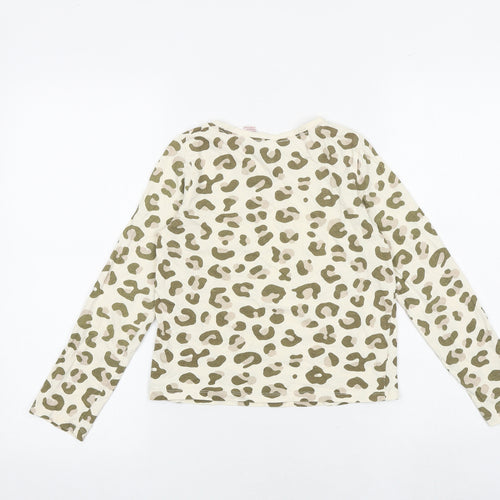 H&M Girls Multicoloured Animal Print 100% Cotton Basic T-Shirt Size 9-10 Years Round Neck Pullover - Leopard Print