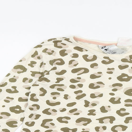 H&M Girls Multicoloured Animal Print 100% Cotton Basic T-Shirt Size 9-10 Years Round Neck Pullover - Leopard Print