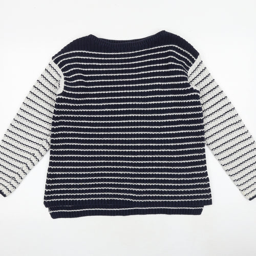 Marks and Spencer Womens Multicoloured Round Neck Striped 100% Cotton Pullover Jumper Size M