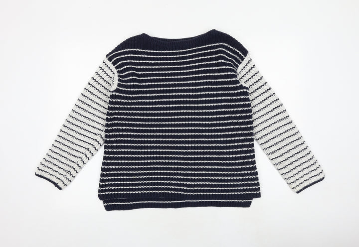 Marks and Spencer Womens Multicoloured Round Neck Striped 100% Cotton Pullover Jumper Size M