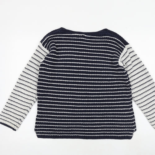 Marks and Spencer Womens Multicoloured Round Neck Striped 100% Cotton Pullover Jumper Size M