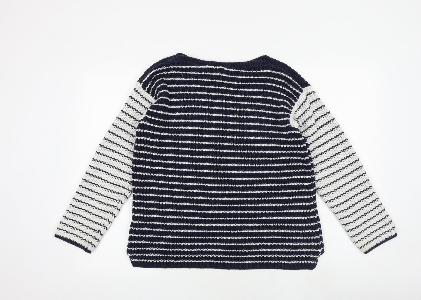 Marks and Spencer Womens Multicoloured Round Neck Striped 100% Cotton Pullover Jumper Size M