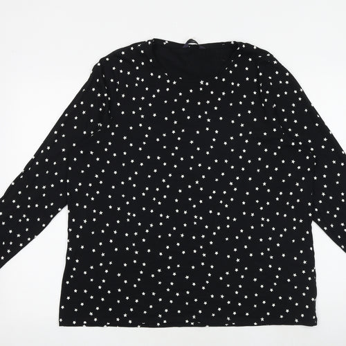 Marks and Spencer Womens Black Geometric Cotton Basic T-Shirt Size 22 Boat Neck - Star Print