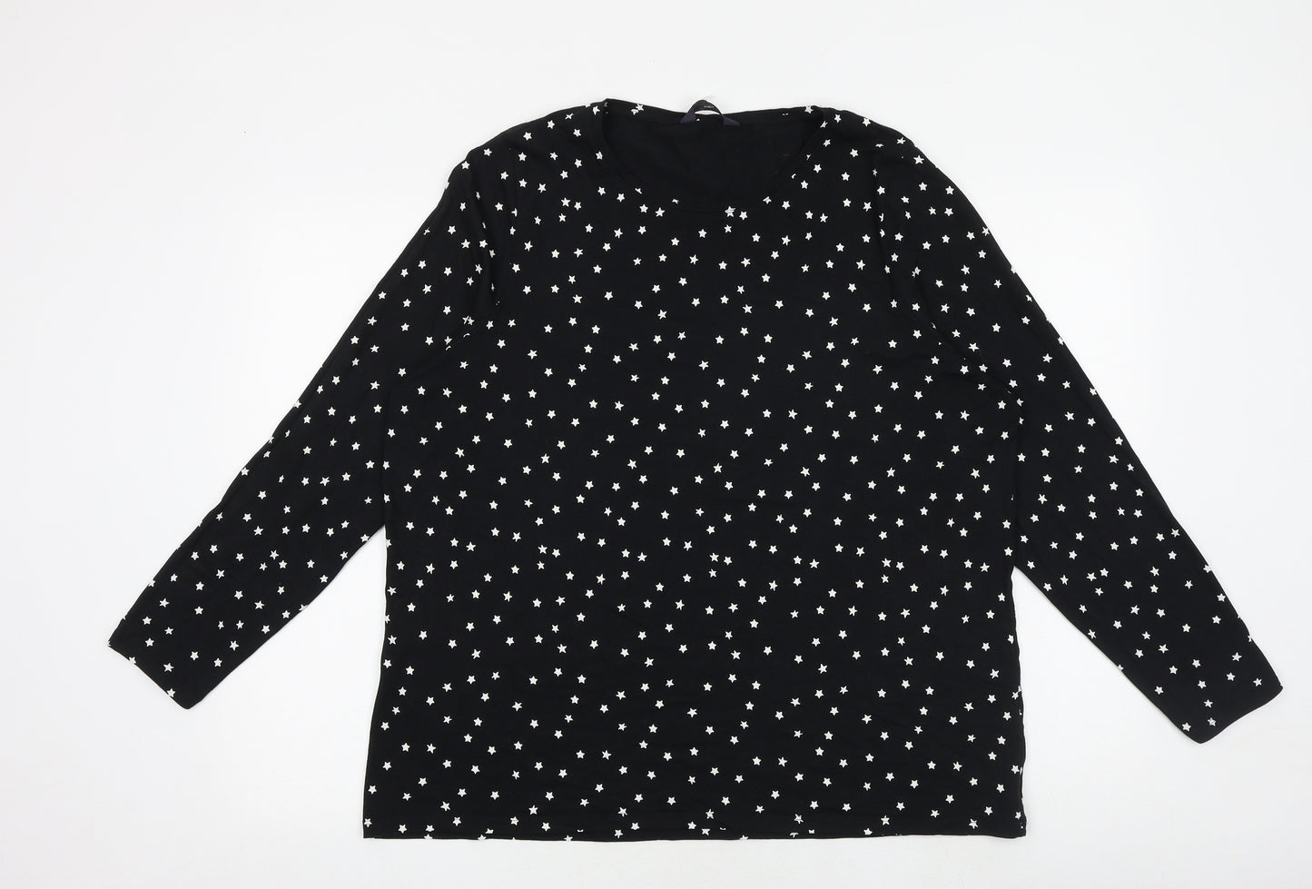 Marks and Spencer Womens Black Geometric Cotton Basic T-Shirt Size 22 Boat Neck - Star Print
